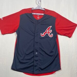Stitches Atlanta Braves MLB Baseball Jersey Button Up Red Navy Medium